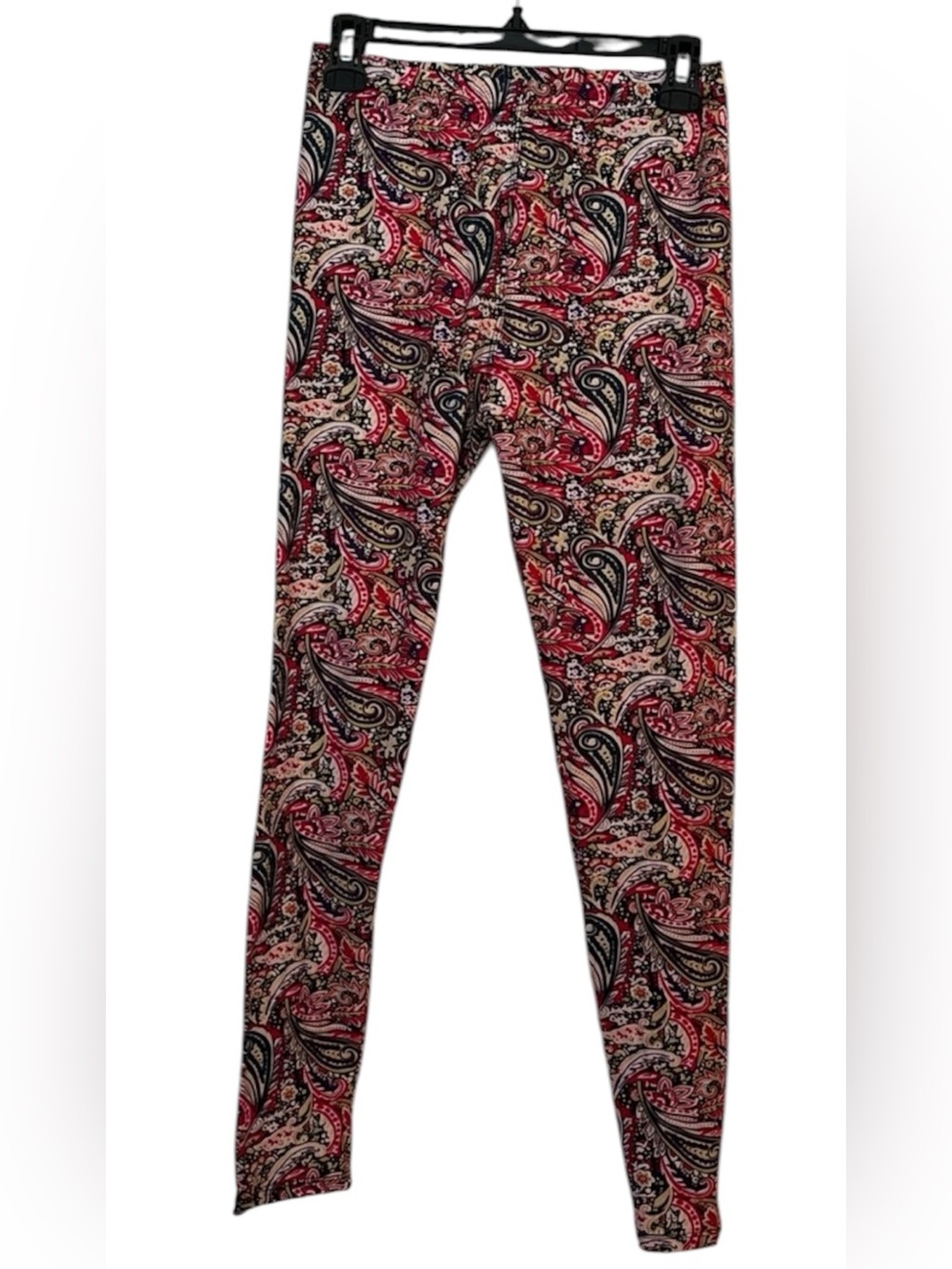 Women’s Buttery Soft Bohemian Pink Black Paisley Yoga Leggings, S-L